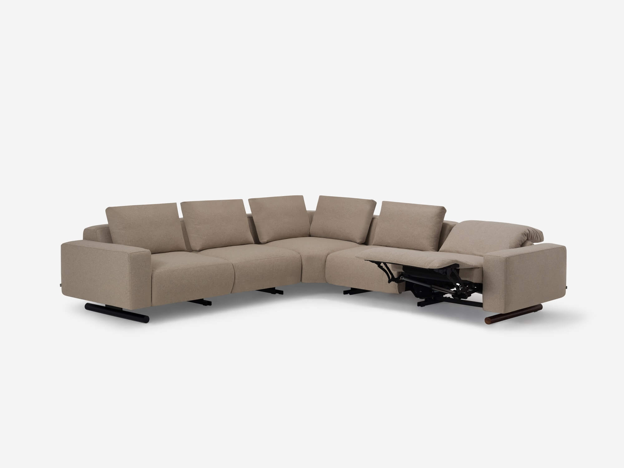 Grey l shaped modular sofa with chair reclined front view